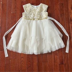 Jona Michelle Girls Gold & White Tulle Party Dress - size 4T